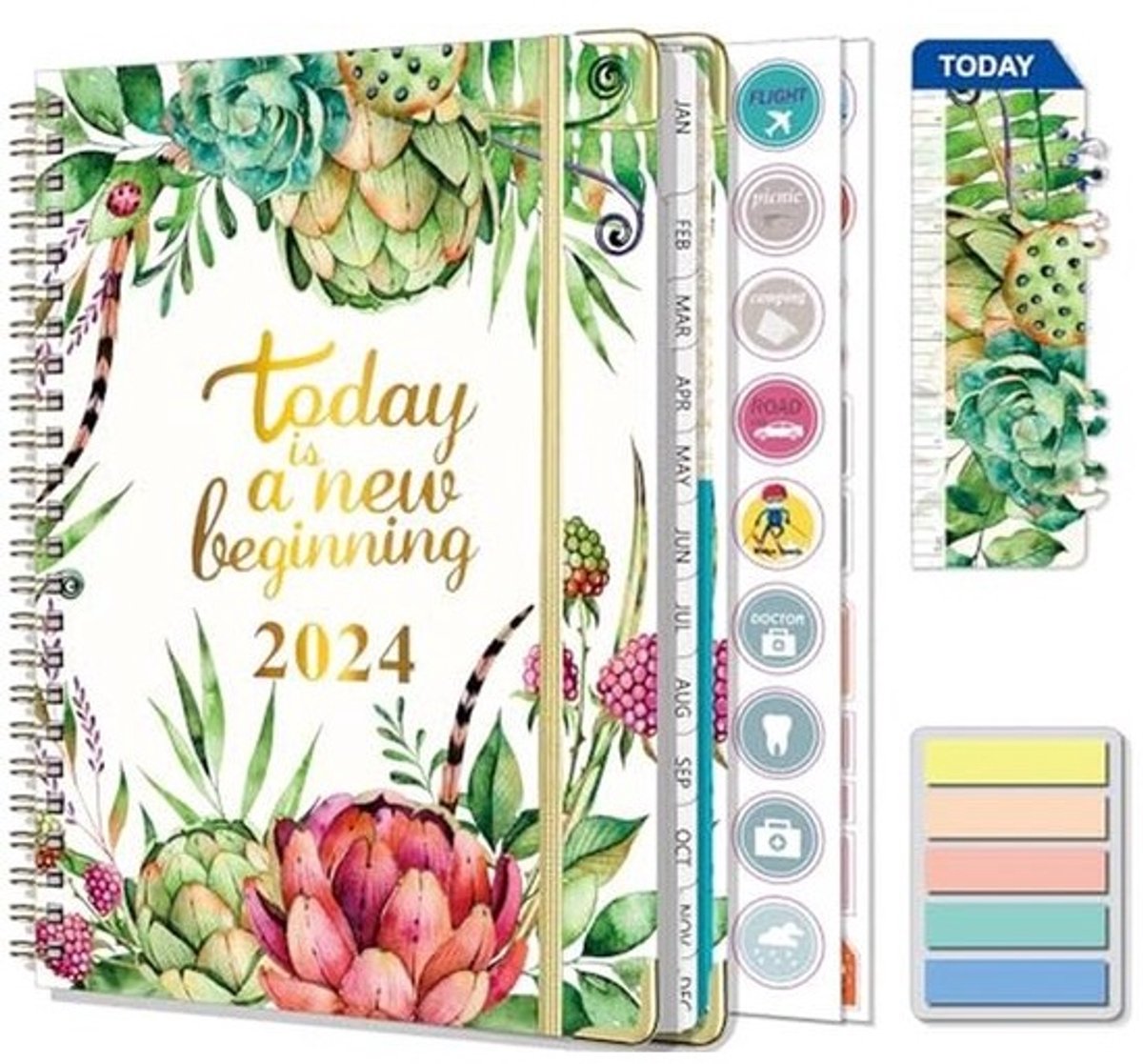 Weekkalender 2024 met Spiraalbinding en Planstickers - A5 Schoolagenda voor Kantoor en Gezin