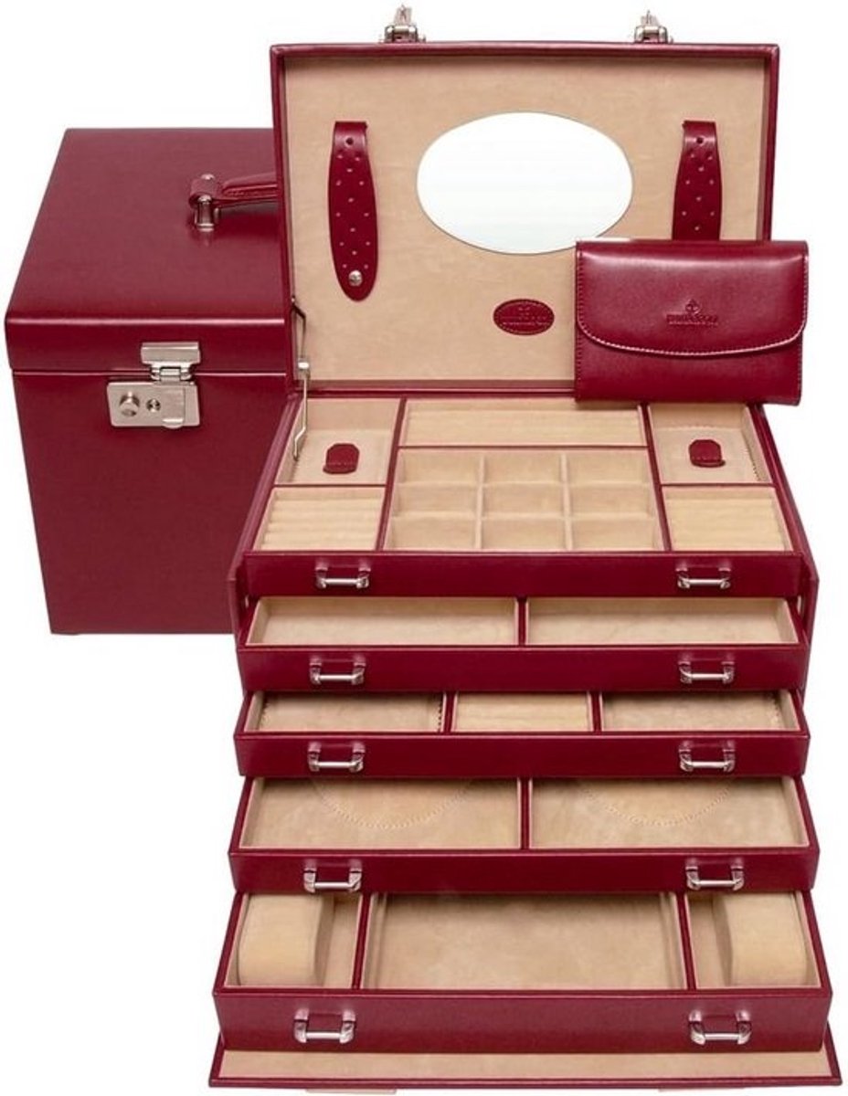 Sieraden- en horlogekoffer met sieradenzakje, 33 cm, rood