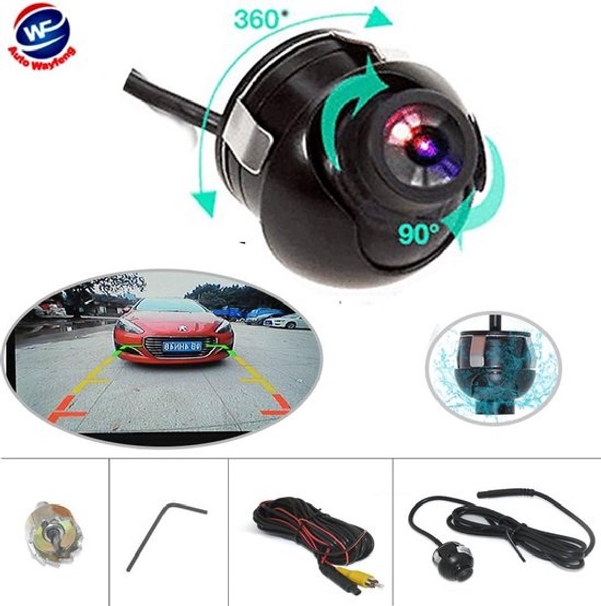 Universele Achteruitrijcamera met Nachtzicht en 360 Graden Instelbare Kijkhoek voor Auto