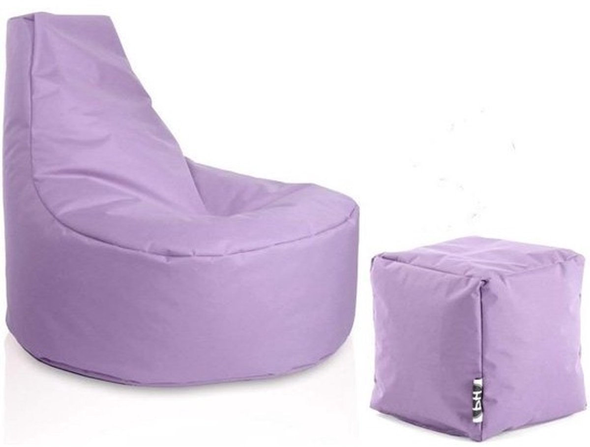 Gamer Zitzak met Bijpassende Kubus Poef in Lila - Relaxte Zitstoel voor Binnen en Buiten