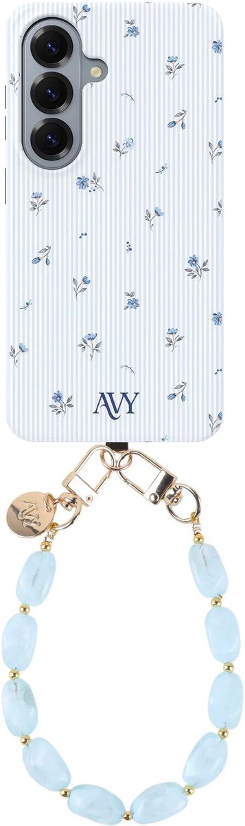 AVY Hoesje Met Telefoonkoord | Geschikt voor Samsung Galaxy S26 Plus | Compatibel met MagSafe & Qi2 | Hard Shell Back Cover | Stijlvol Bijpassend Koord Polsbandje (32CM) | Sky Blossom