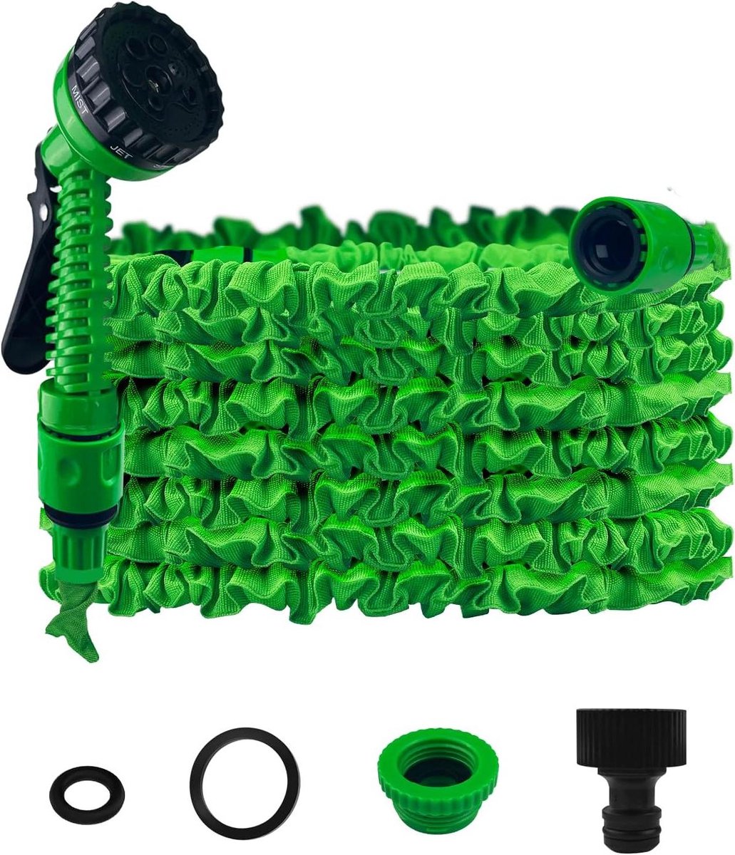 Flexibele Tuinslang - Water Slang - Tuinieren Water Geven - Verlengt Tot 7.5 Meter - 7 Functies - Groen