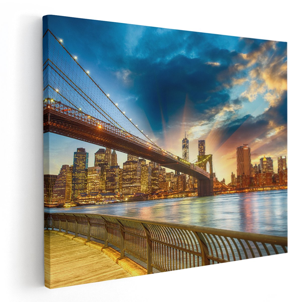 Artaza Canvas Schilderij New York Brooklyn Brug - 150x120 cm - Groot - Wanddecoratie Woonkamer - Schilderijen - Muurdecoratie