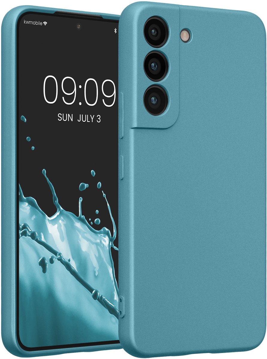 kwmobile metallic telefoonhoesje van TPU - geschikt voor Samsung Galaxy S22 - Flexible case voor smartphone - In Metallic carabisch blauw