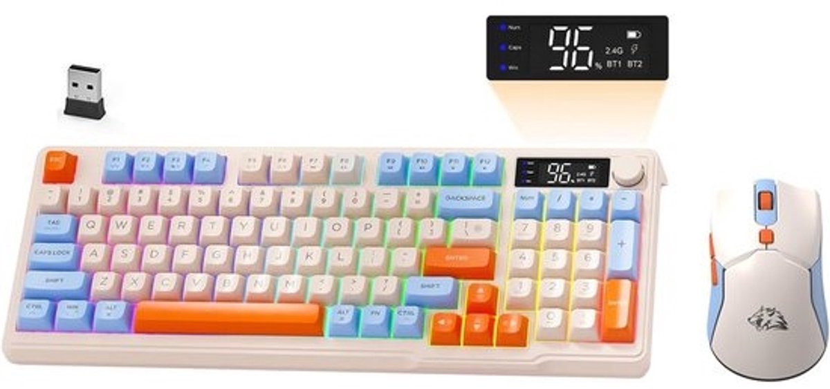 Draadloos Gaming Toetsenbord Muis Set met Smart Display en RGB Verlichting - QWERTY