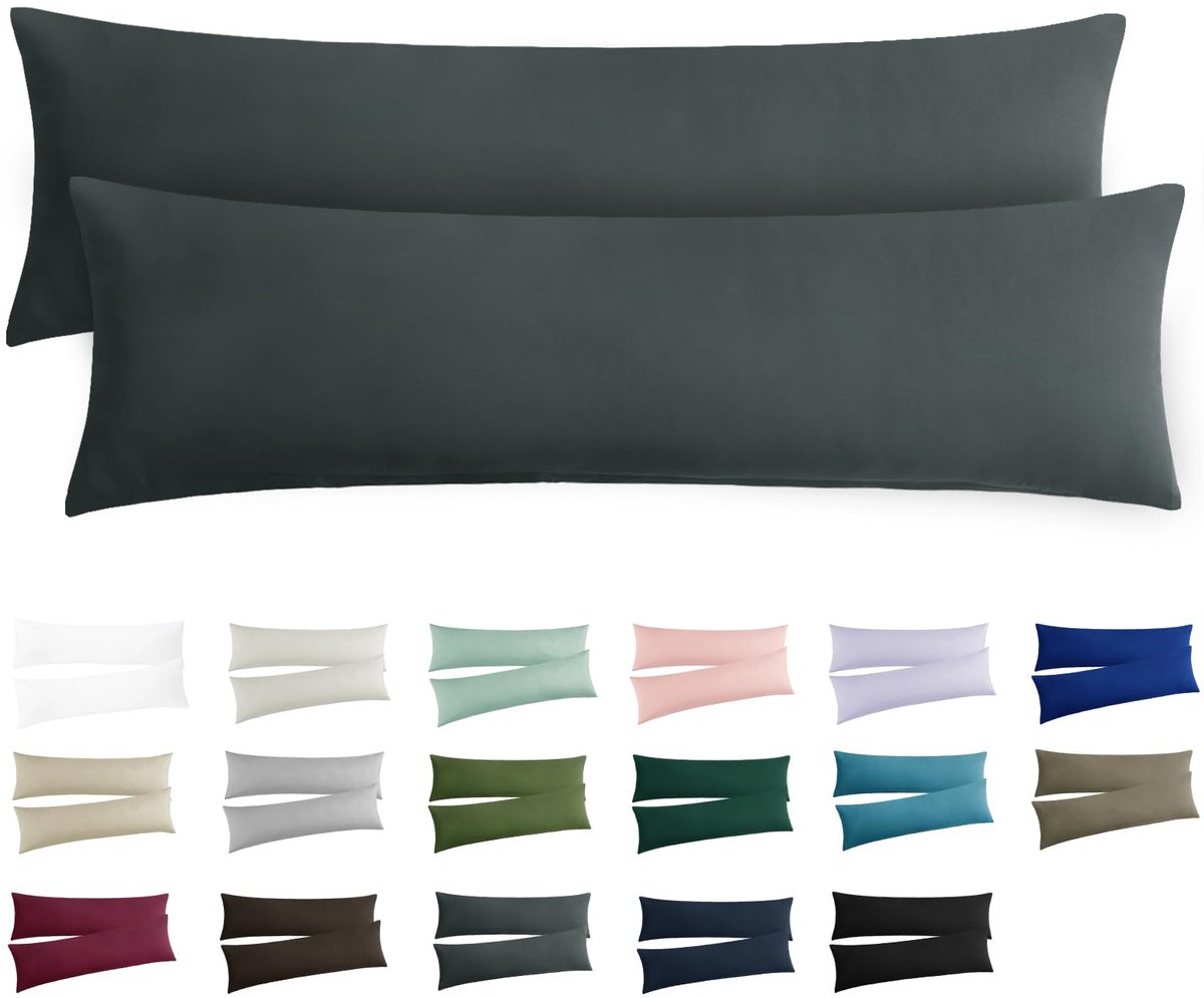 RUIKASI Kussenovertrek 40x145 Grijs 2-delig set - Oeko Tex Zijslaapkussen overtrek 40 x 145 cm Antraciet met - ShopVlot
