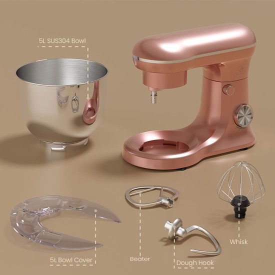 Keukenmachine - Mixer Robot - Bakken en Koken - Krachtige 1500W Motor - 5 Liter Kom - Roze — afbeelding 5