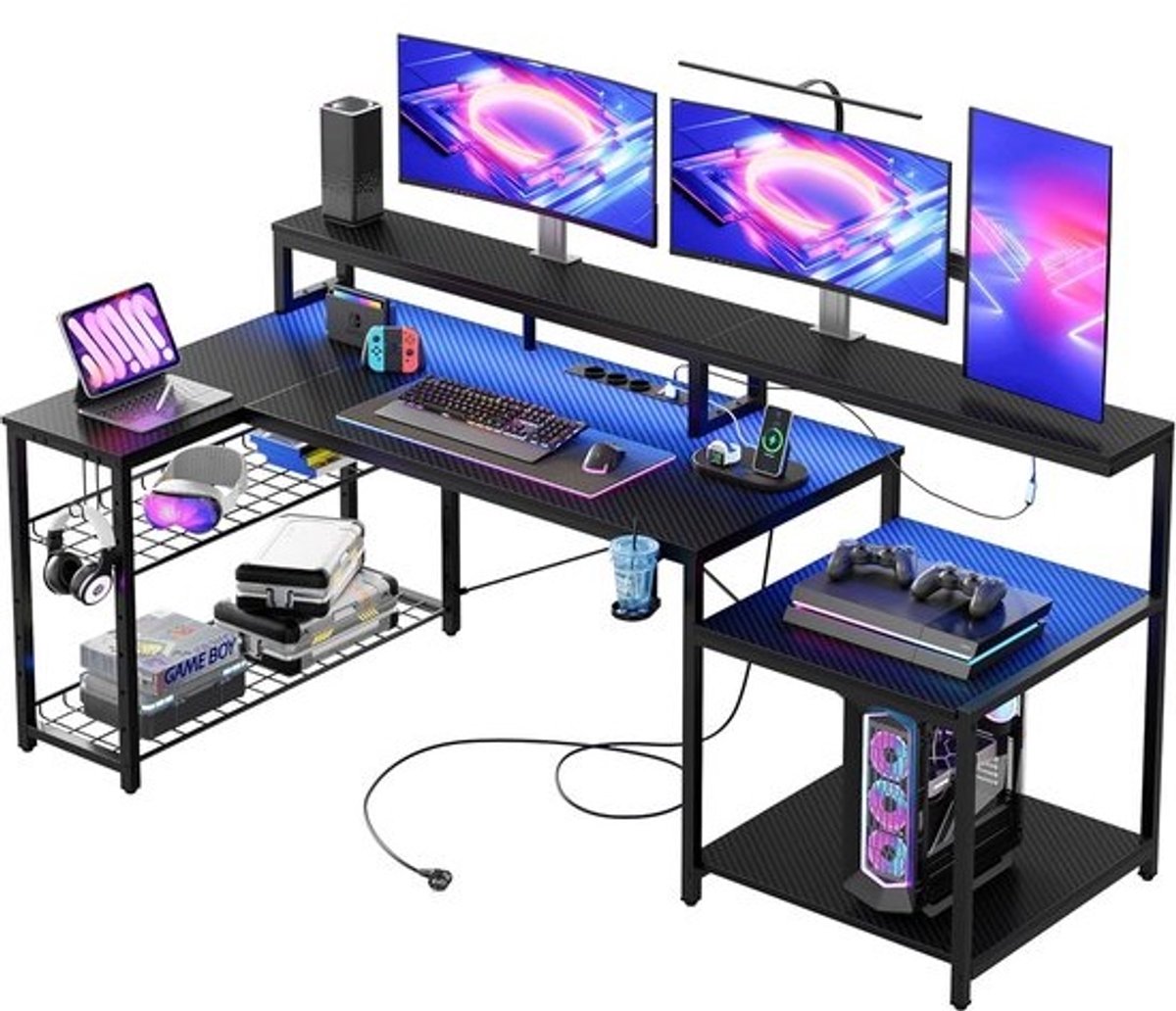 Gaming Bureau met LED Verlichting - Computertafel - Computermeubel - Stijl