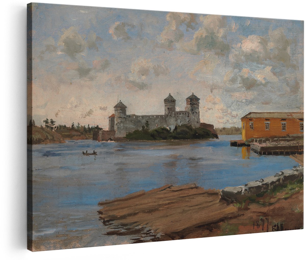 Artaza Canvas Schilderij Olavinlinna Kasteel - 150x100 cm - Groot - Wanddecoratie Landschap - Muurdecoratie Oude Meesters - Decoratie Finland