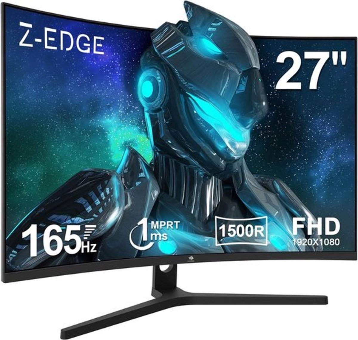 Gaming Monitor 27 inch 165Hz met 1ms Reactietijd en FreeSync - FHD 1080P Verstelbare Monitor met Gebogen Scherm
