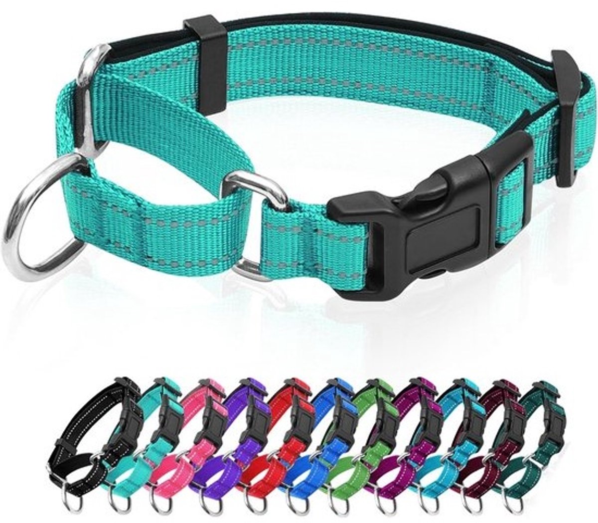 Reflecterende Halsband Hond Martingale met Snelsluiting Verstelbaar Zacht Gevoerd Ademend Nylon