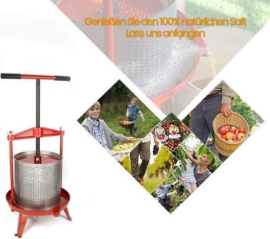 9 liter spindelpers voor het maken van natuurlijke sappen, ideaal voor appels, druiven en bessen, roestvrijstalen juicer met T-handvat — afbeelding 4