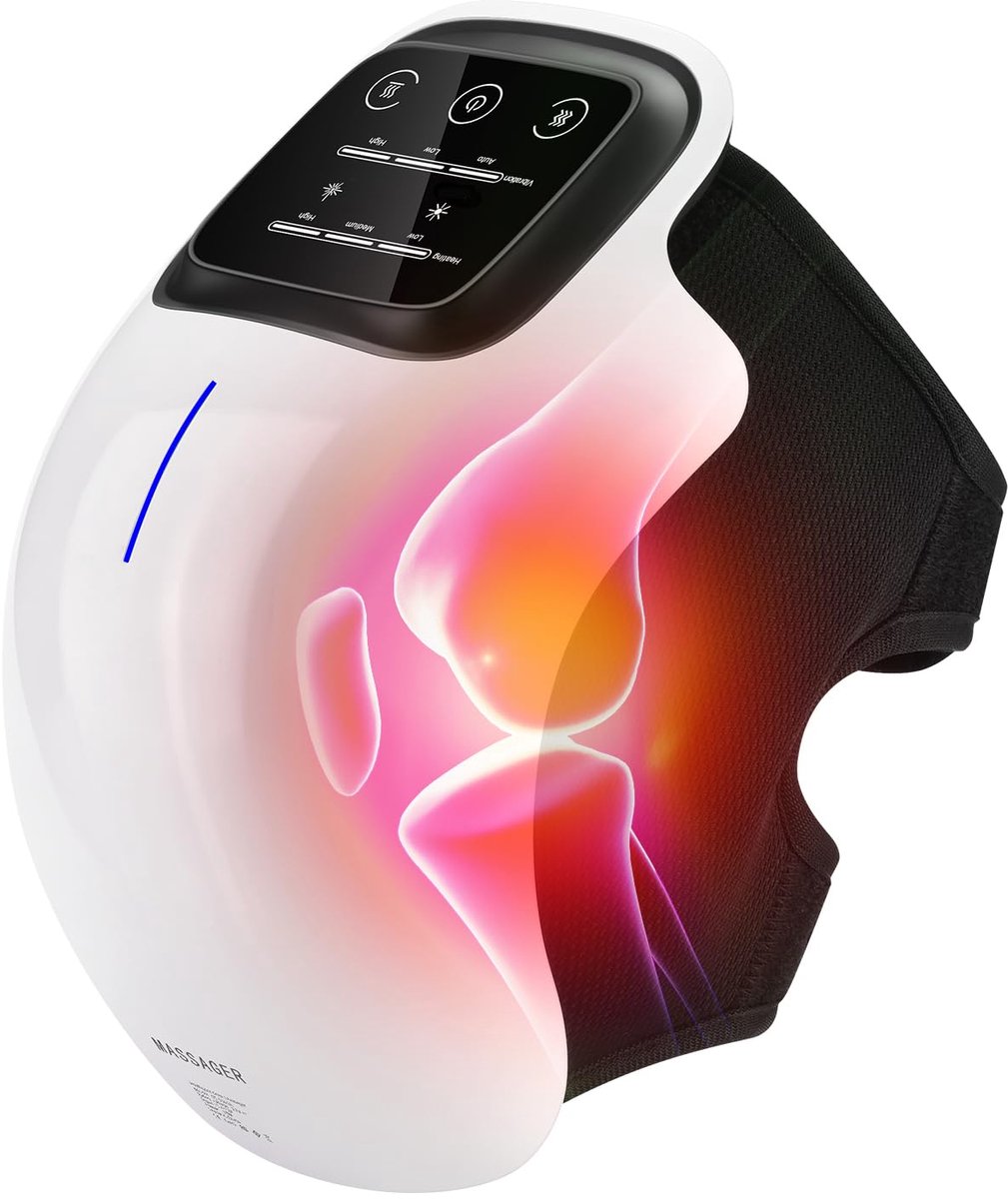 Kniemassager – Pulserende verwarming – Warmtetherapie met constante temperatuur – Infrarood diepe warmtetherapie – Laser- en vibratietherapie – Kniemassager – Verlicht artritis, zwelling, stijfheid en letsel aan ligamenten en spieren – Wit