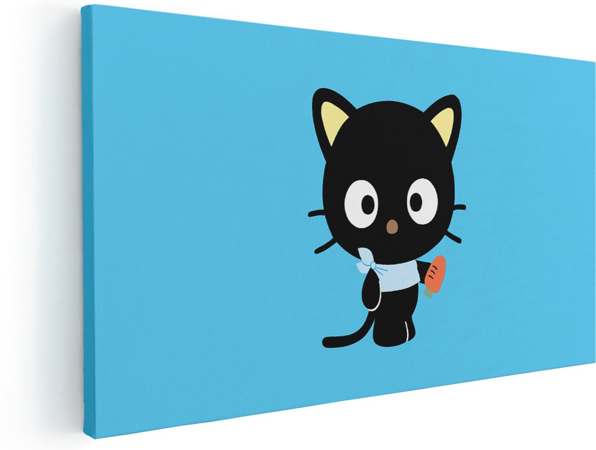 Artaza Canvas Schilderij Zwarte Kat - 180x90 cm - Groot - Wanddecoratie Chococat - Muurdecoratie Babykamer - Schilderijen Dieren