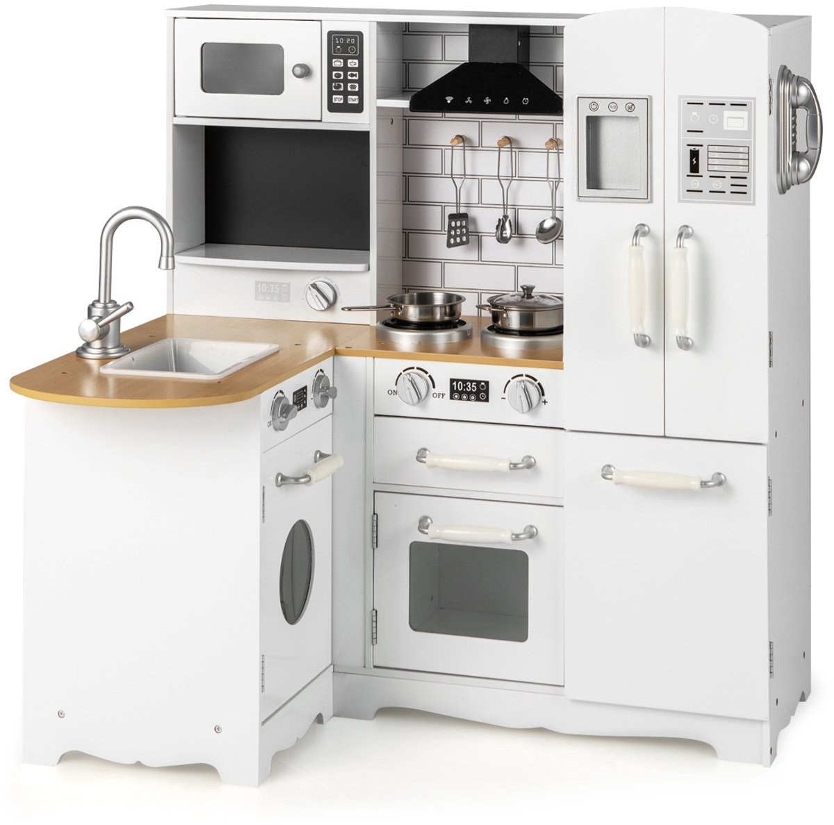 SureDeal® - Rollenspell - Hoekspeelkeuken - Geluid Kinderkeuken Hout - Speelaccessoires - Kinderen Vanaf Jaar - 82x66x88 cm - Wit