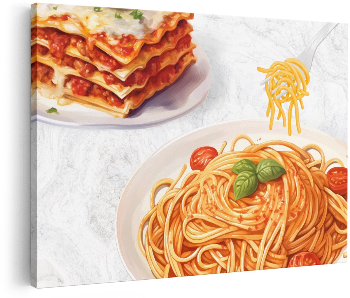 Artaza Canvas Schilderij Pasta - 180x120 cm - Groot - Wanddecoratie Keuken - Muurdecoratie Italiaans Eten - Decoratie Spaghetti Lasagne