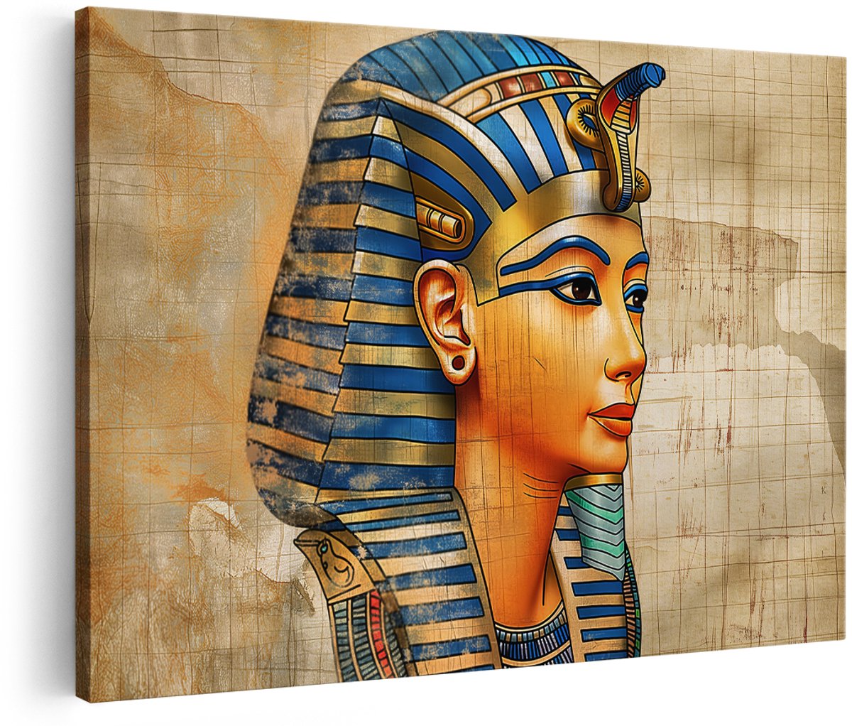 Artaza Canvas Schilderij Farao - 180x120 cm - Groot - Wanddecoratie Egypte - Muurdecoratie Portret - Decoratie Toetanchamon - Schilderijen Op Canvas