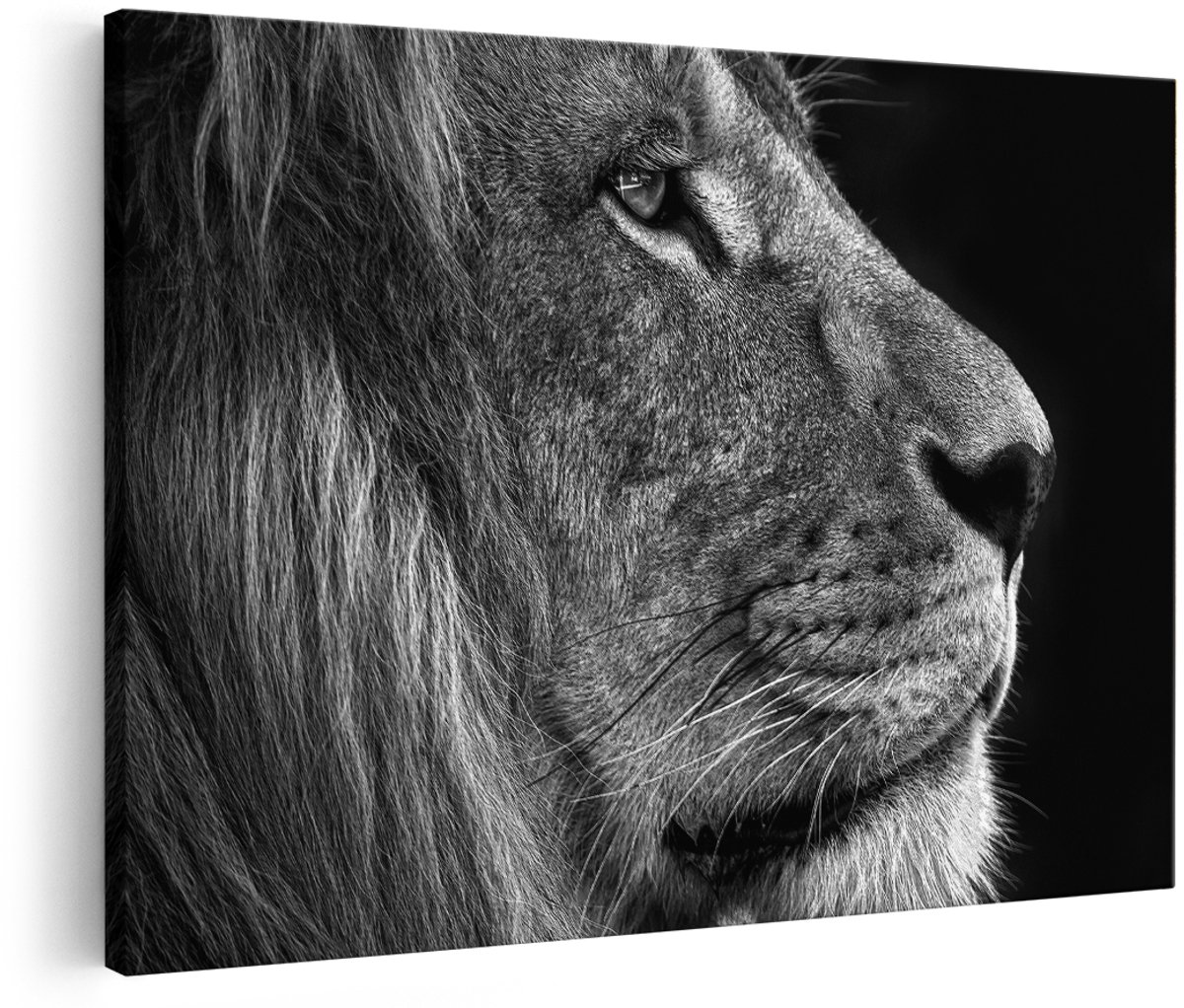 Artaza Canvas Schilderij Leeuw - Leeuwenkop - Zwart Wit - 180x120 cm - Groot - Foto Op Canvas - Wanddecoratie Woonkamer
