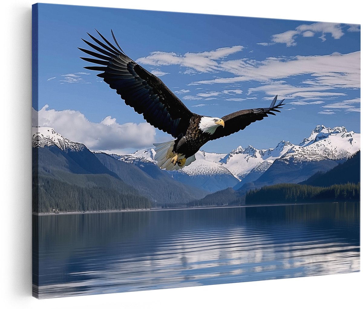 Artaza Canvas Schilderij Amerikaanse Zeearend boven een Meer - Dieren - 180x120 cm - Groot - Wanddecoratie Woonkamer - Schilderijen - Muurdecoratie