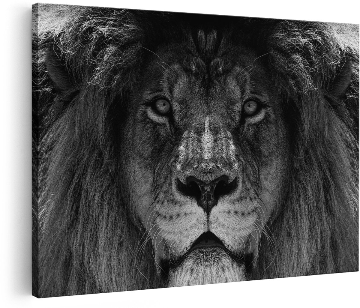Artaza Canvas Schilderij Leeuw - Leeuwenkop - Zwart Wit - 180x120 cm - Groot - Wanddecoratie Woonkamer - Schilderijen - Muurdecoratie