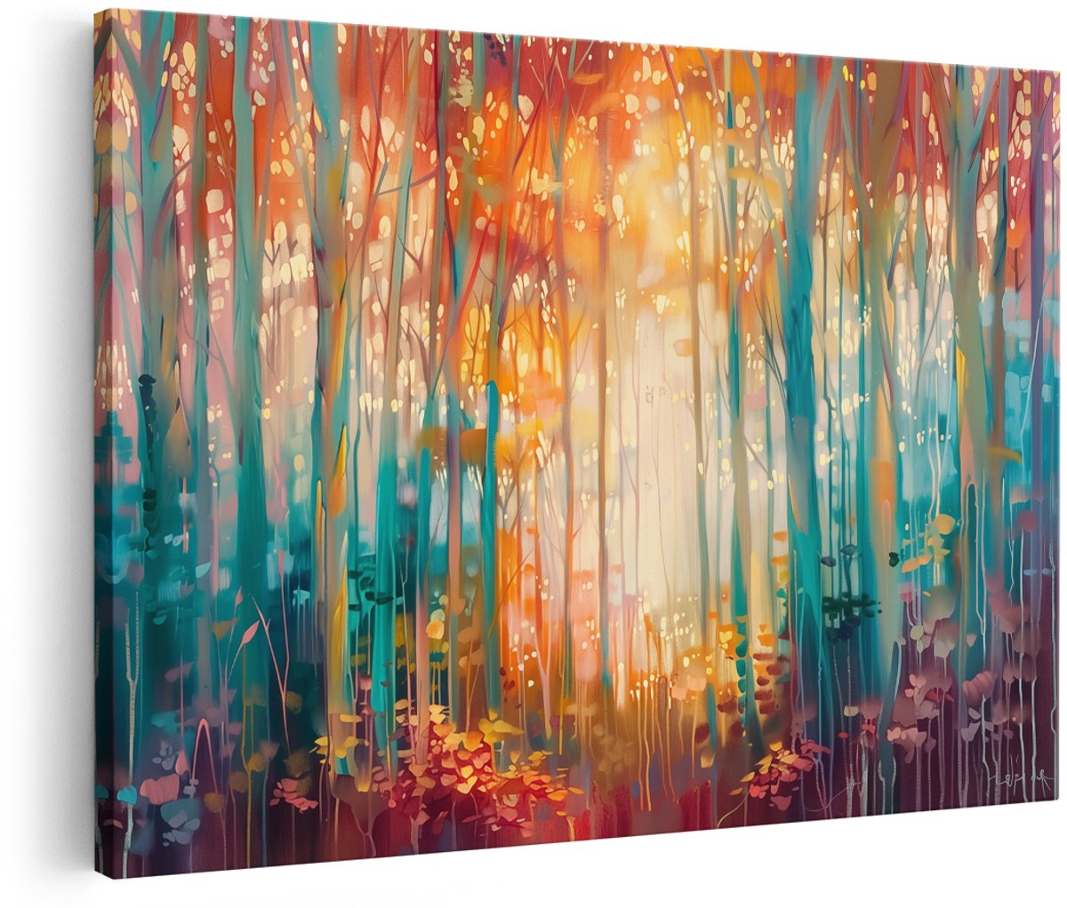 Artaza Canvas Schilderij Kleurrijk Bos - 180x120 cm - Groot - Wanddecoratie Woonkamer - Schilderijen - Muurdecoratie