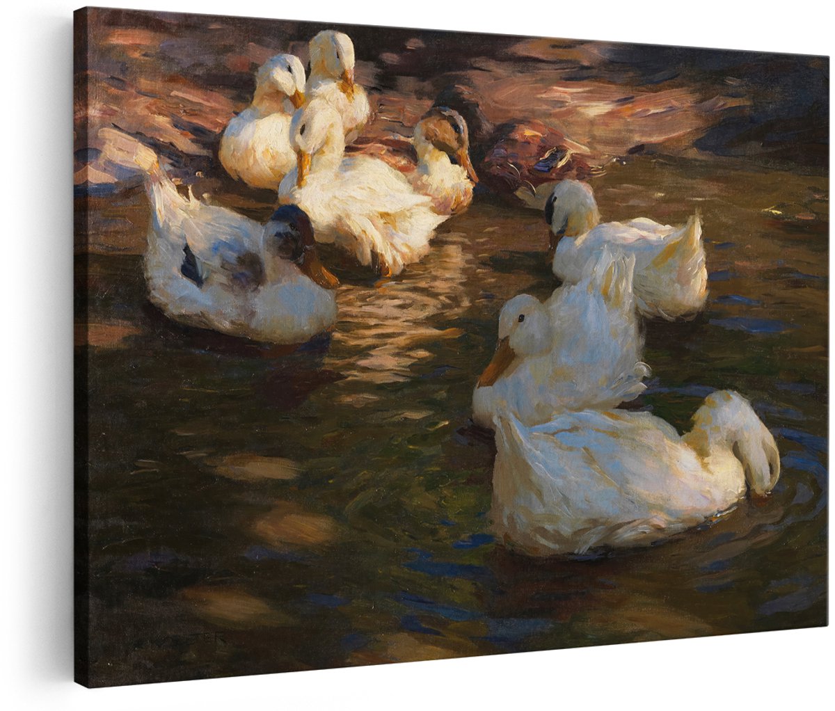 Artaza Canvas Schilderij Eenden - 180x120 cm - Groot - Wanddecoratie Dieren - Muurdecoratie Vogels - Schilderijen Natuur Water
