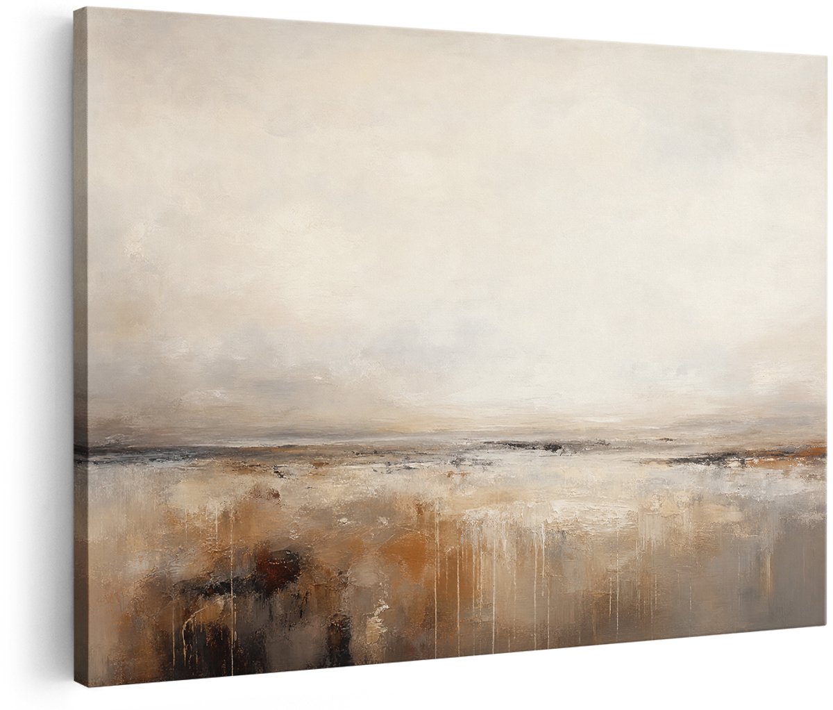 Artaza Canvas Schilderij Abstract Landschap In Beige En Grijs - 180x120 cm - Groot - Wanddecoratie Woonkamer - Schilderijen - Muurdecoratie