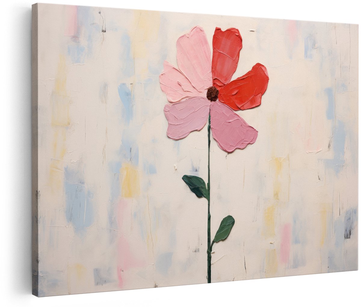 Artaza Canvas Schilderij Abstracte Bloem - 180x120 cm - Groot - Wanddecoratie Modern - Muurdecoratie Bloemen - Schilderijen Op Canvas - Roze