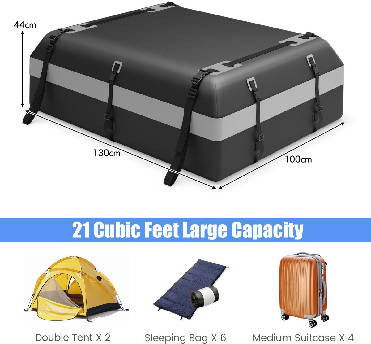 SureDeal® - Kamper - Waterdichte Dakdrager - Auto Daktas Liter - Alle Auto - Dakdrager Grijs - 130x100x44 cm - Grijs