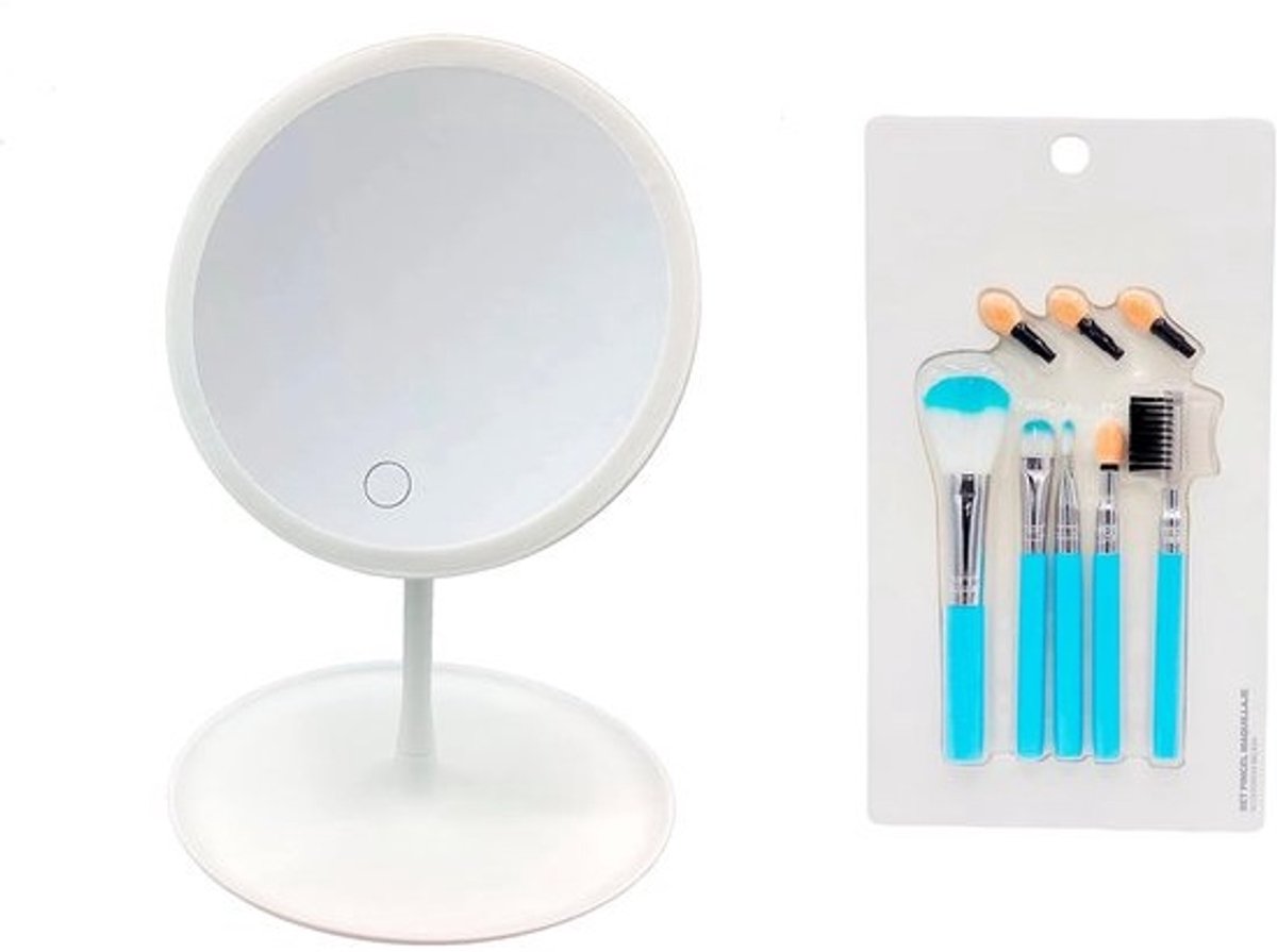 Verlichte Make-up Spiegel - Tafelspiegel - Make-up Aanbrengen - Drie Verstelbare Lampen - Oplaadbaar USB - Roze