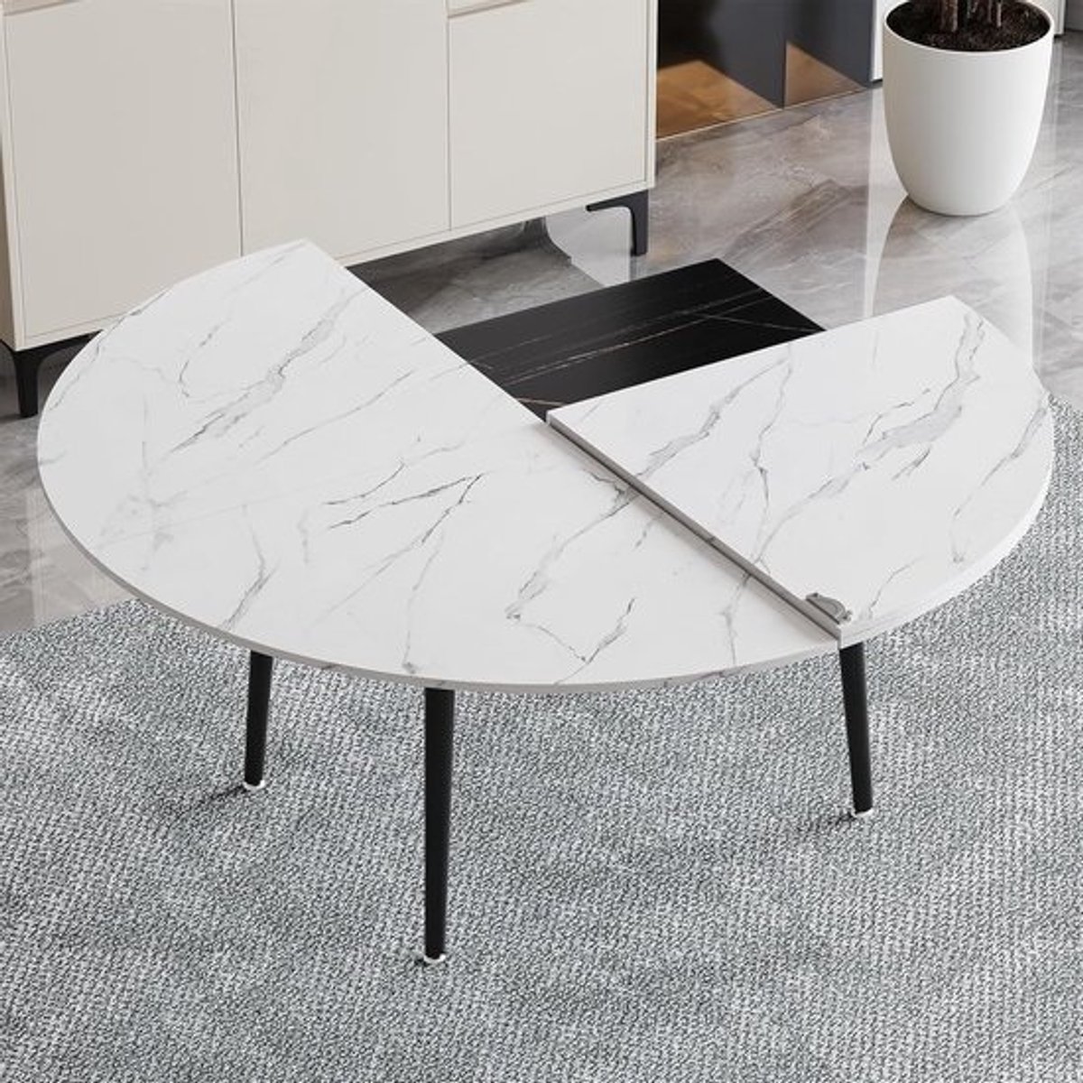Rond Tafelblad - Klaptafel Blad - Extra Zitplaatsen - Vierdelig Ontwerp - 150 cm Diameter - Wit Marmer