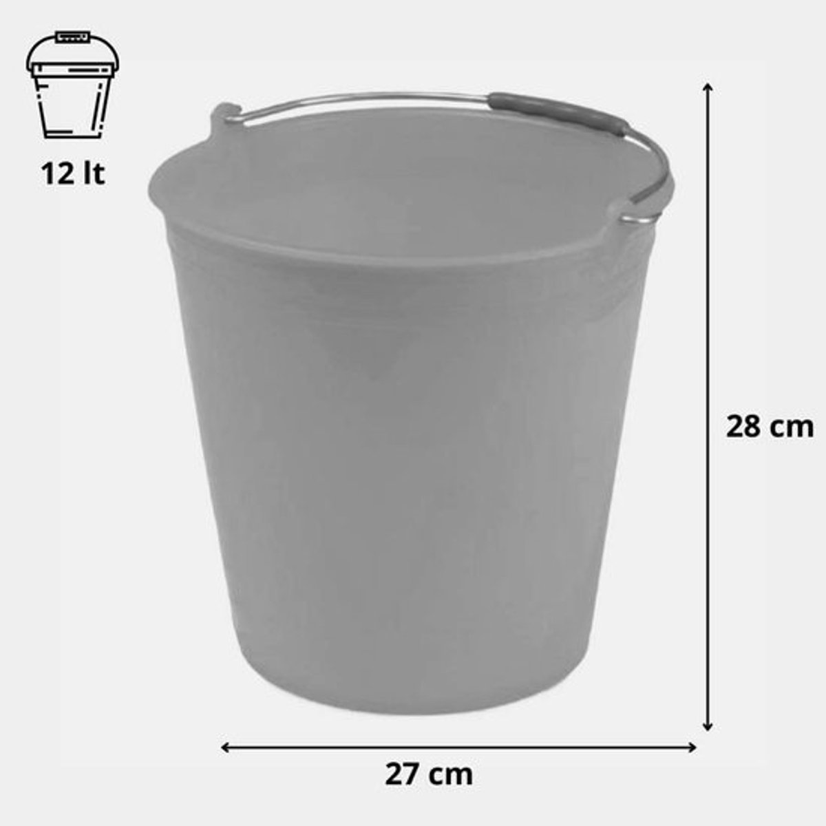 Kunststof Emmer - Huishoud Emmer - Klusjes Binnen Buiten - IJzeren Handgreep - 12 Liter - Zwart