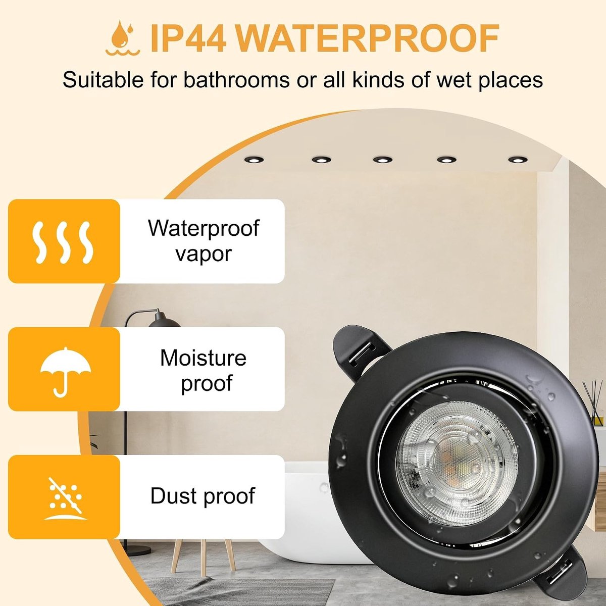 Dimbare LED Inbouwspots - Zwart - Set van 12 - IP44 Waterdicht en 45° Draaibaar - Voor Badkamer en Woonkamer