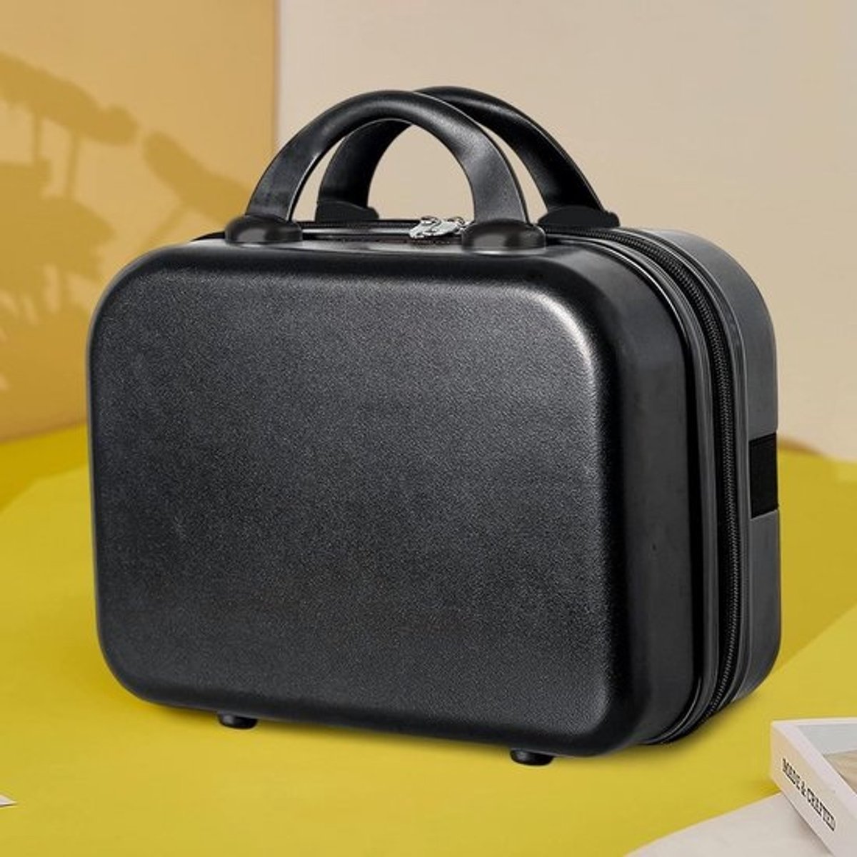 Draagbare Reis Make-up Koffer Zwart - Stevige Beauty Case met Handvat en Ritssluiting