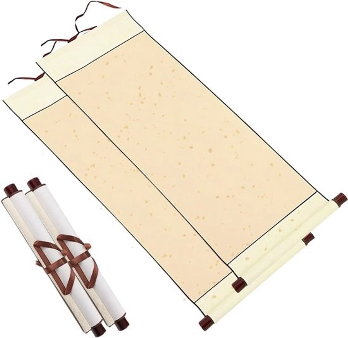Chinese Scroll Calligraphy Set van 2 Stukken, 80 x 30 cm, Rijstpapier en Xuan Papier voor Calligrafie, Gouden Kleur, Traditionele Chinese Kunst