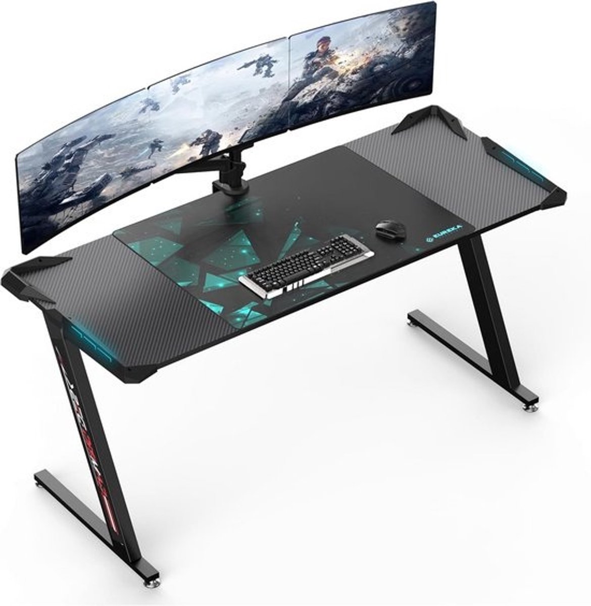 Groot Gaming Bureau met LED Verlichting - 153 x 60 cm Gamingtafel voor PC en Desktop
