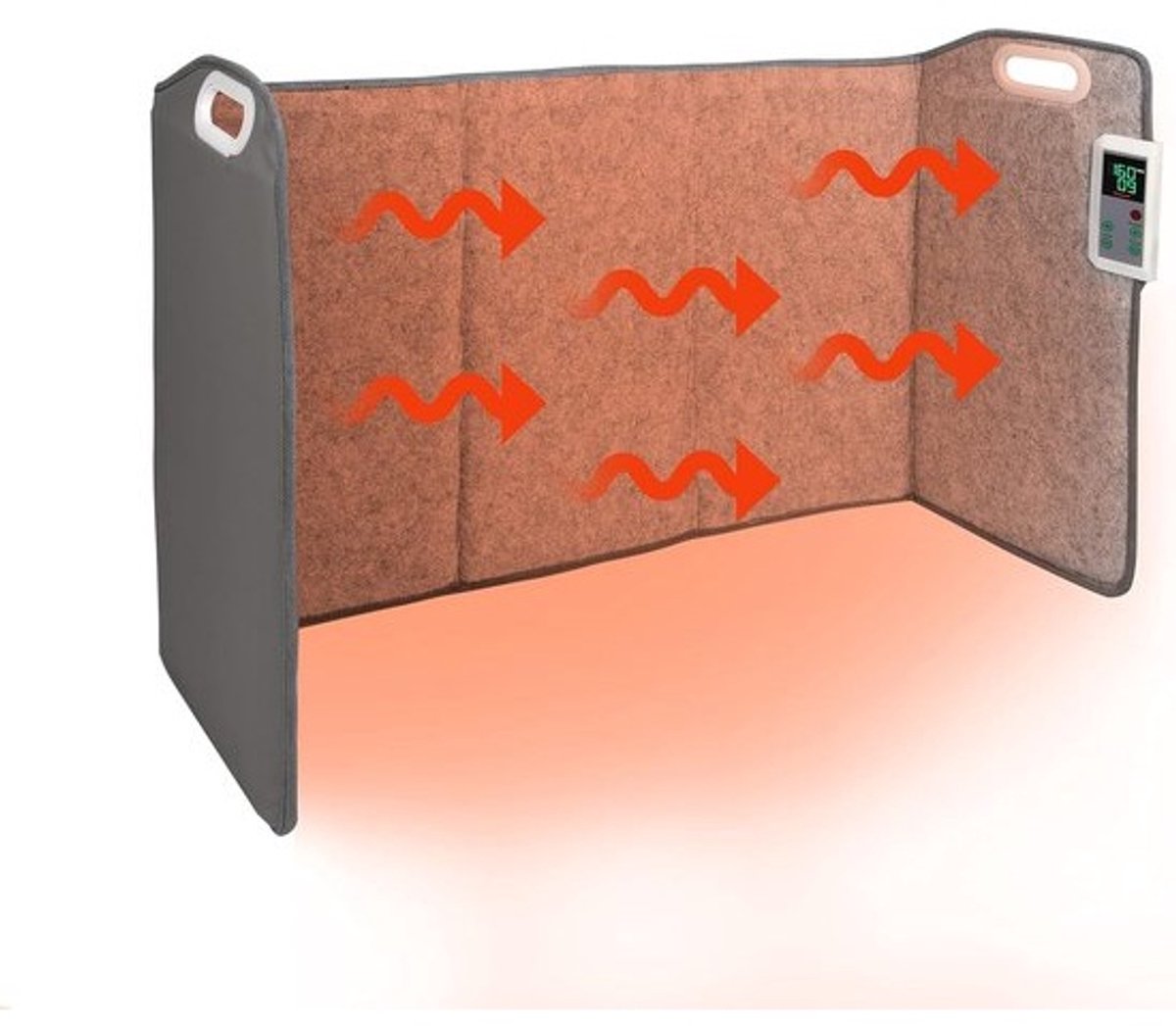 Draagbare opvouwbare elektrische vloerverwarmer voor kantoor en thuis met thermostaat, timer en automatische uitschakeling.