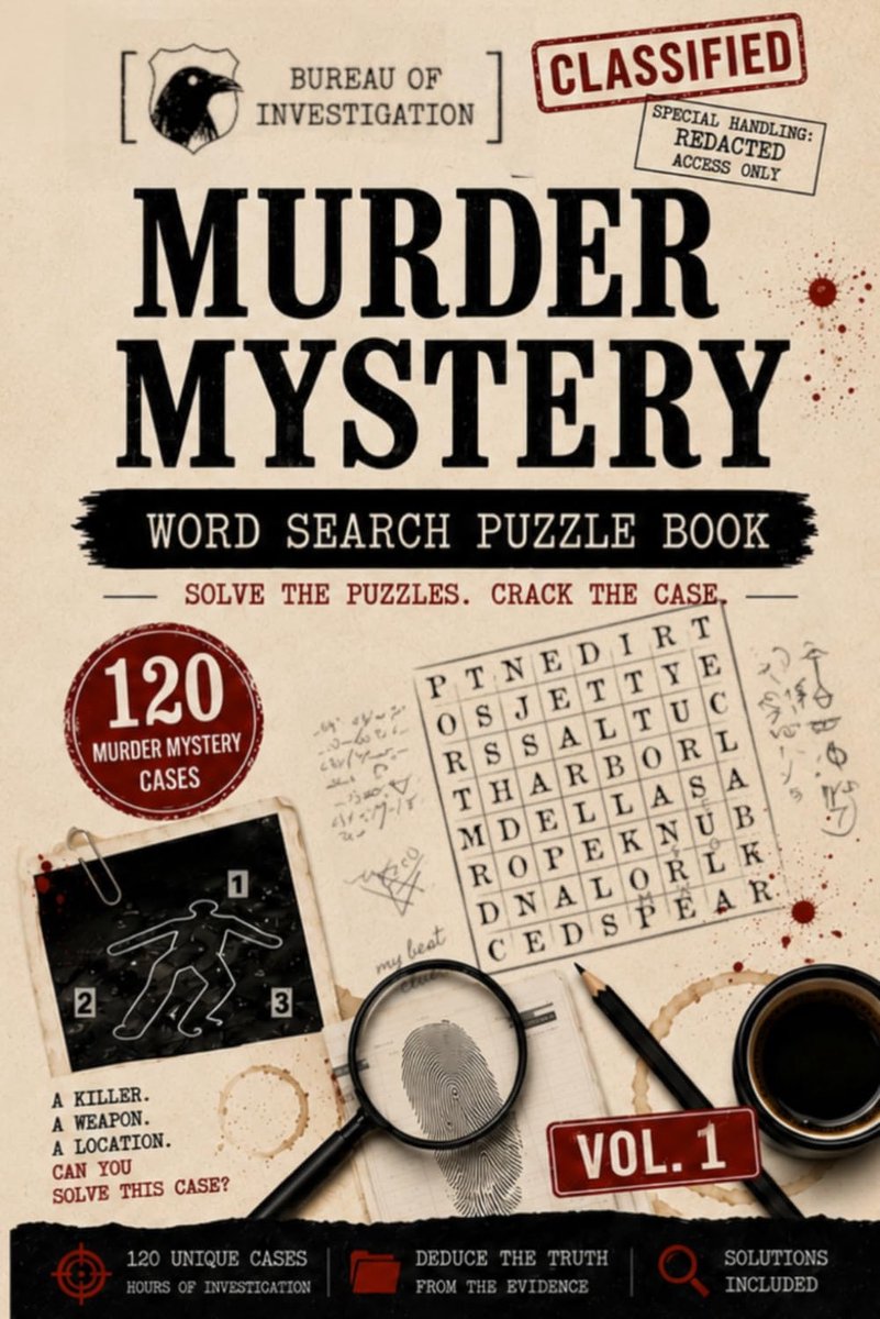 Murder Mystery Word Search Puzzle Book: A Murder & Killer Word Search Book with 120 Cold Case Files and Crime-Solving - ShopVlot