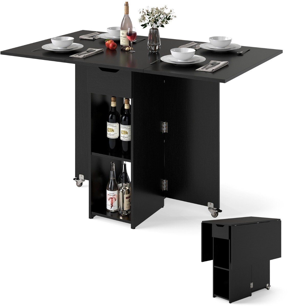 SureDeal® - Eettafel - Opvouwbare Keukentafel Opvouwbare - Vier Personen - Lades - 120x72x75 cm - Donkerbruin