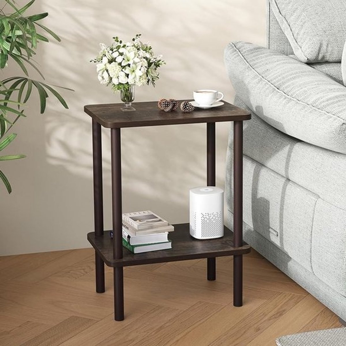 Houten Bijzettafel met Opbergruimte - Compact en Multifunctioneel - Zijkant Tafel voor Woonkamer en Slaapkamer
