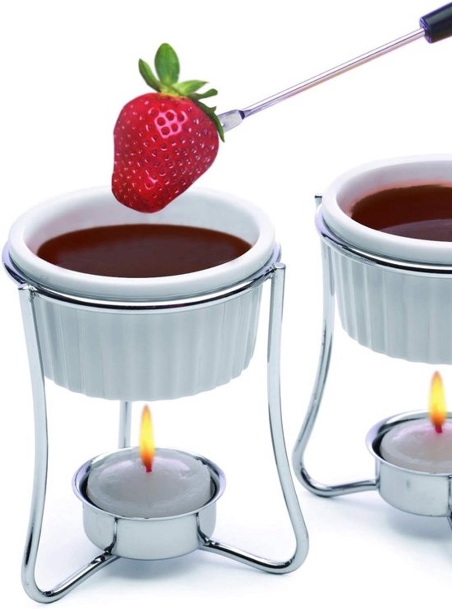 Keramische fondue-set met theelichtjes en mokken – foto 2