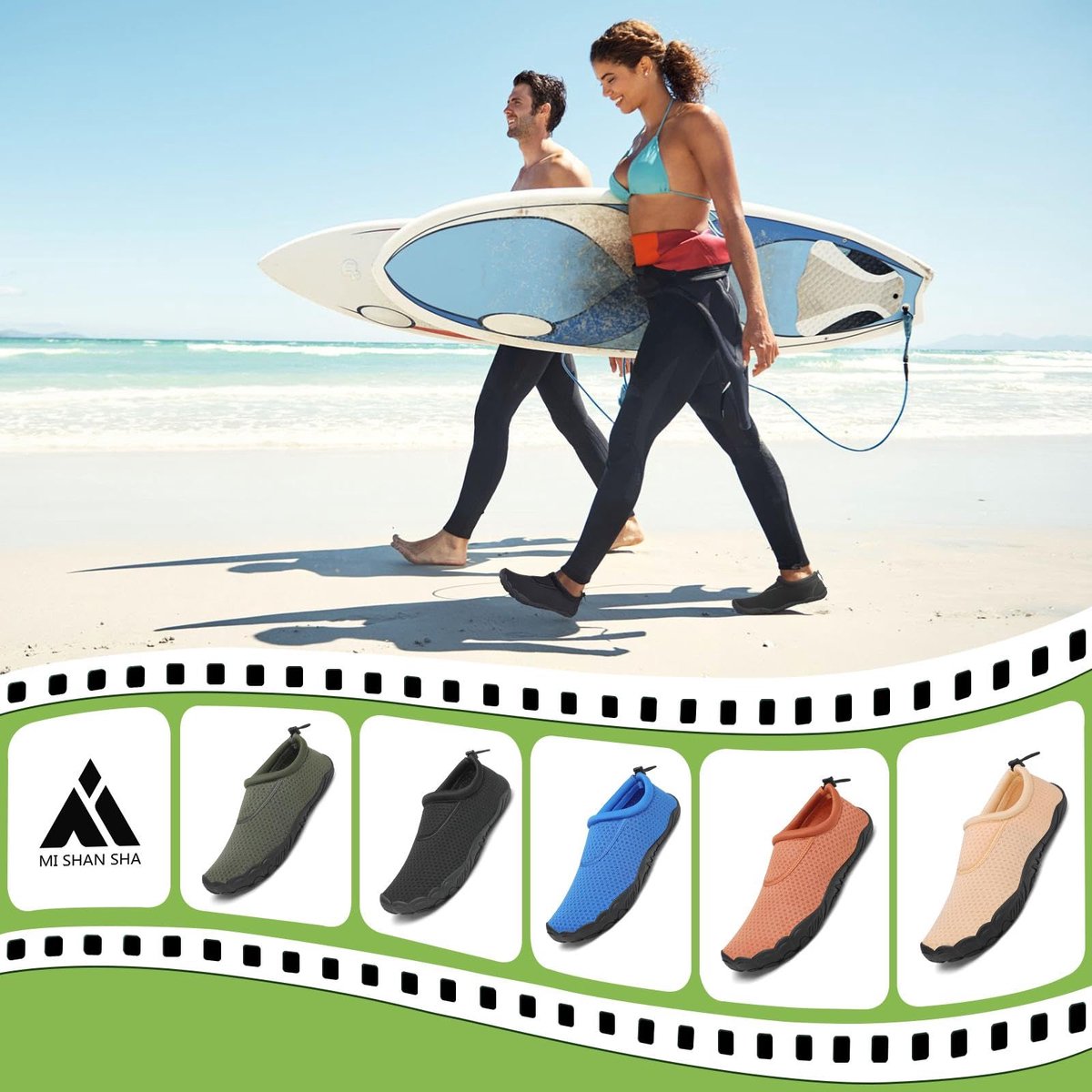 SnelShoppen - Waterschoenen Heren Dames Sneldrogend Ademend Antislip Lichtgewicht Blotevoeten Schoenen Mosgroen 46 EU - Perfect voor Strand, Zwemmen,