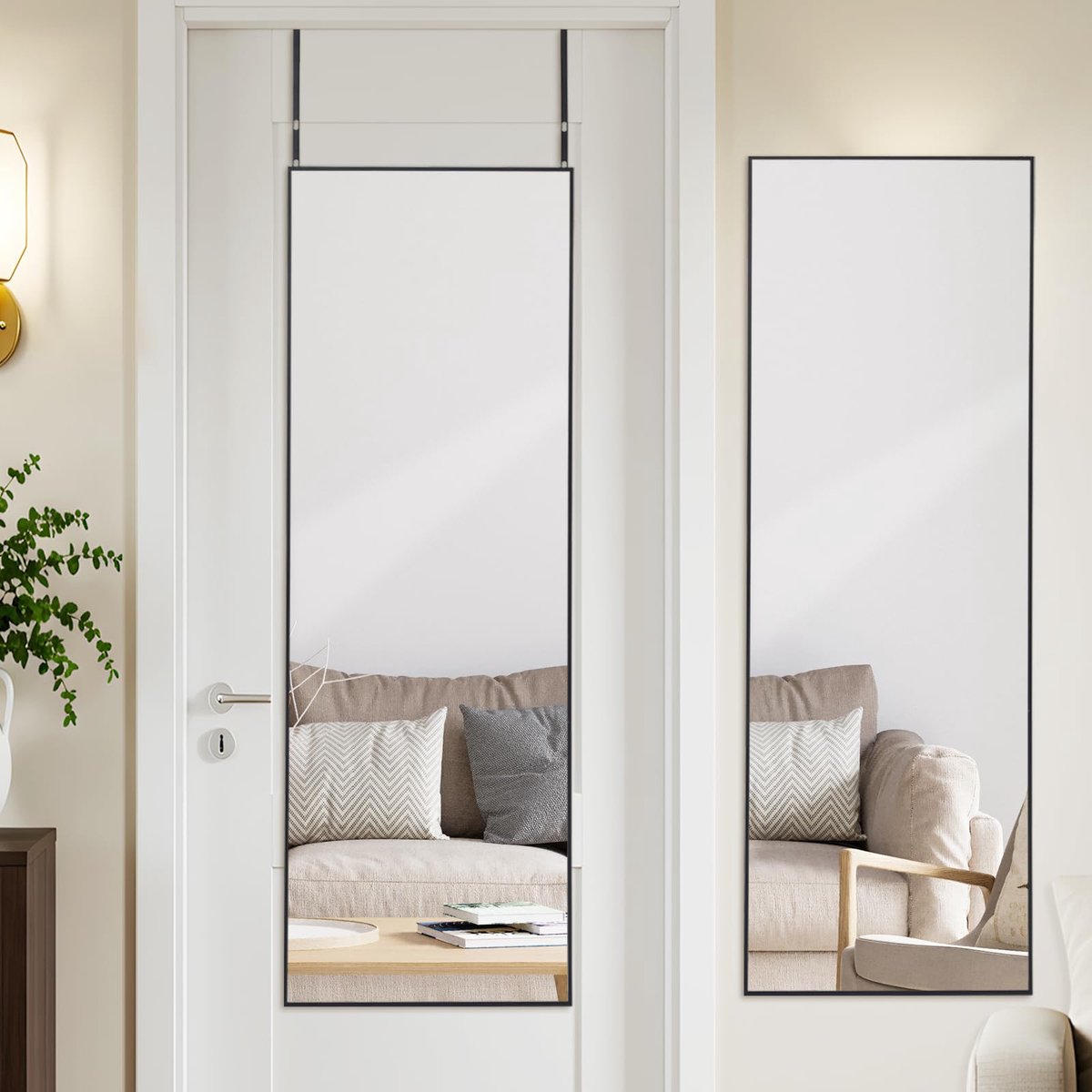 SnelShoppen - LunaMirror 122x35 CM Over De Deurspiegel - Volledige Lengte Wandspiegel met Zwart Aluminium Frame voor Slaapkamer, Badkamer en Dorm