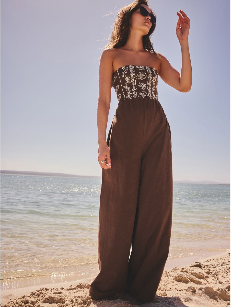 Next - Dames - Jumpsuit met bandeau-top en wijde pijpen - Bruin