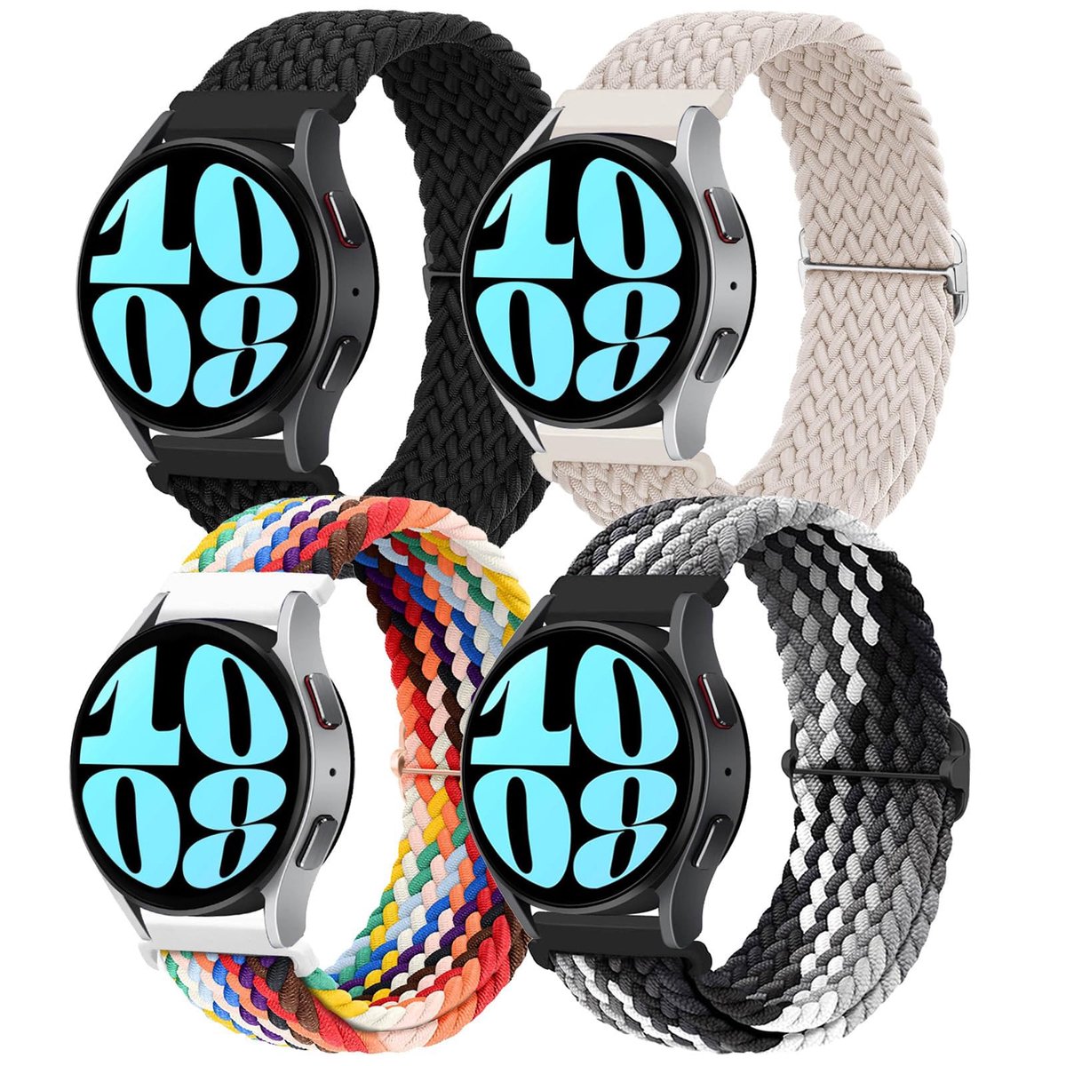 Dailygoods- Horlogeband Gevlochten Nylon - 20 mm Verstelbaar - Polsband voor Samsung Galaxy Watch 6-5-4 - Geschikt voor Gear-Sporthorloge - Compatibel met Garmin-Huawei-Amazfit - Smartwatchband
