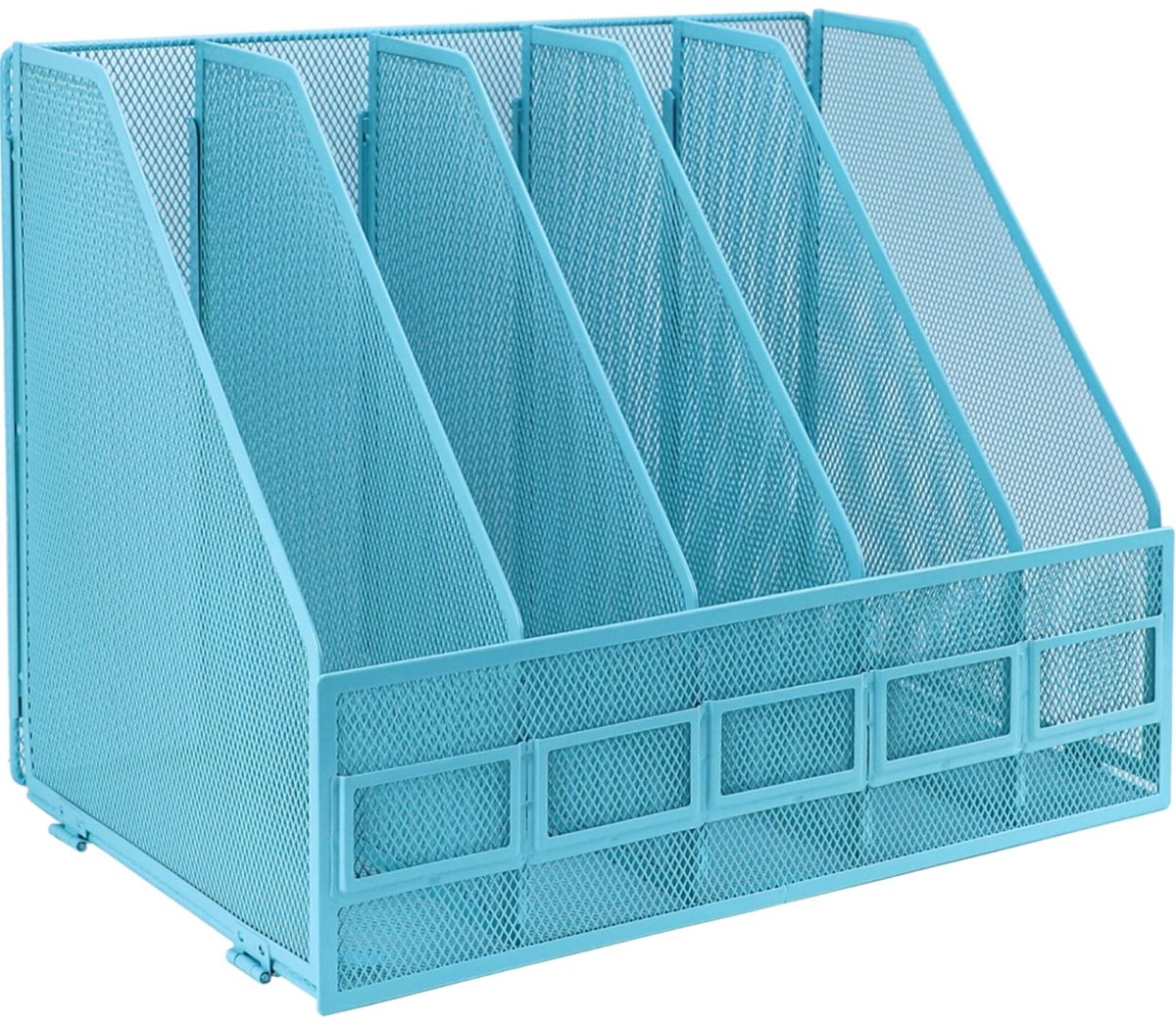 Vouwbare A4 Bestandsmap, Tijdschrift Houder met 5 Verticale Compartimenten, Desk Organizer voor Kantoor, School en Thuis, Lichtblauw en Ruimtebesparend