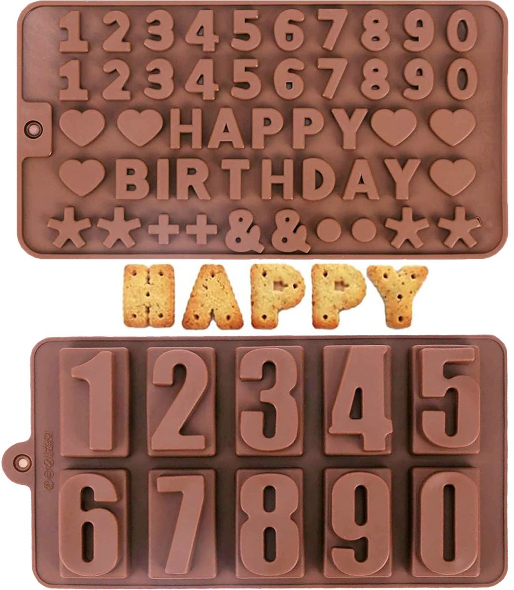 Dailygoods - 2 Stuks Digitale Chocolade Mallen - Letters en Cijfers