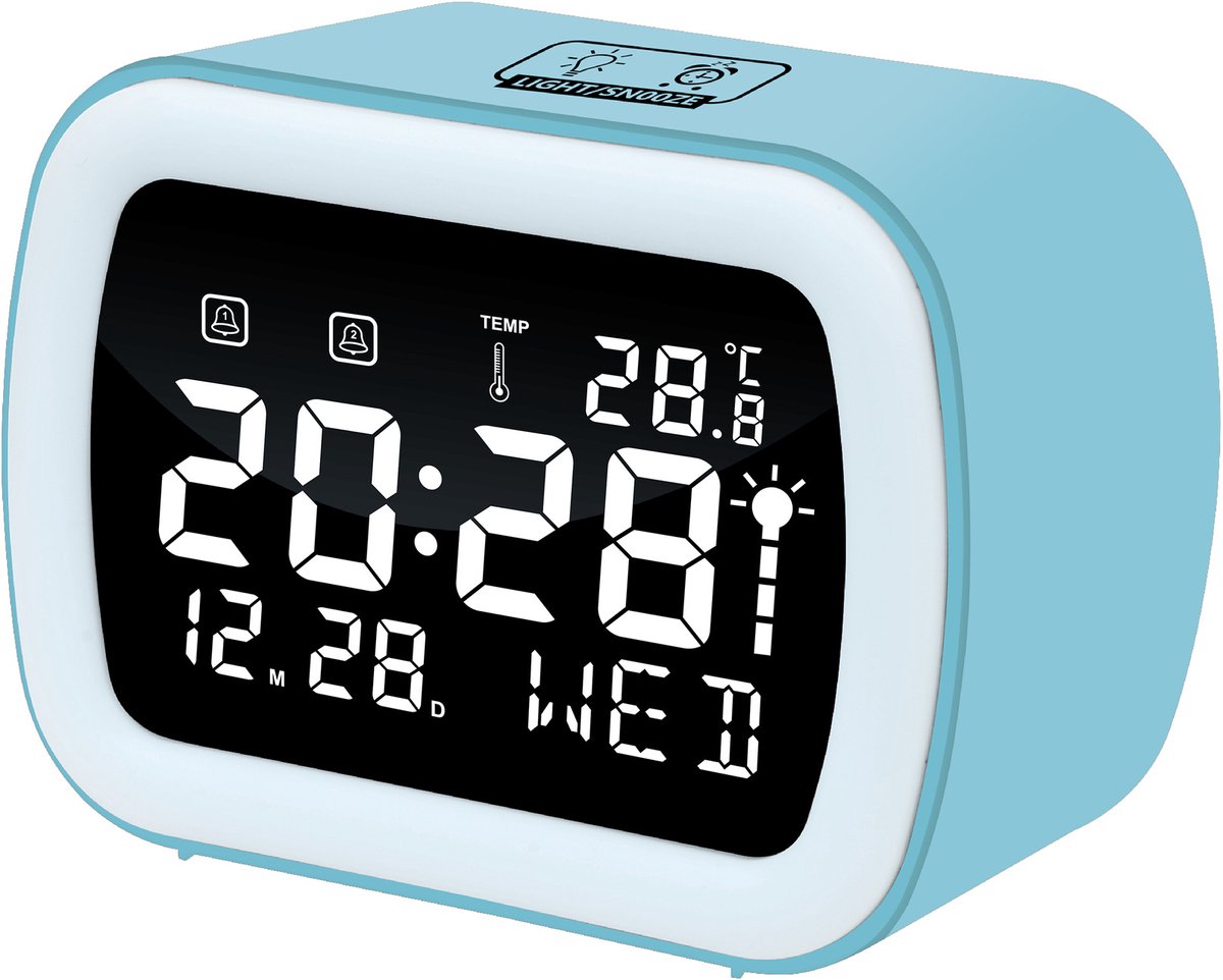 VHV-Digitale Wekker met LED Display - Stille Wekker en Tafelklok met Snooze Functie - Multifunctionele Bureauwekker voor Slaapkamer - Hemelsblauw