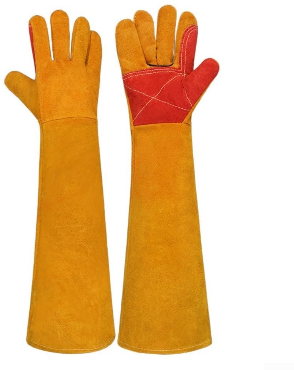 KZQ Hittebestendige Rundleer Lashandschoenen 60 Cm Met Verlengde Mouwen Voor Lassen En Barbecue