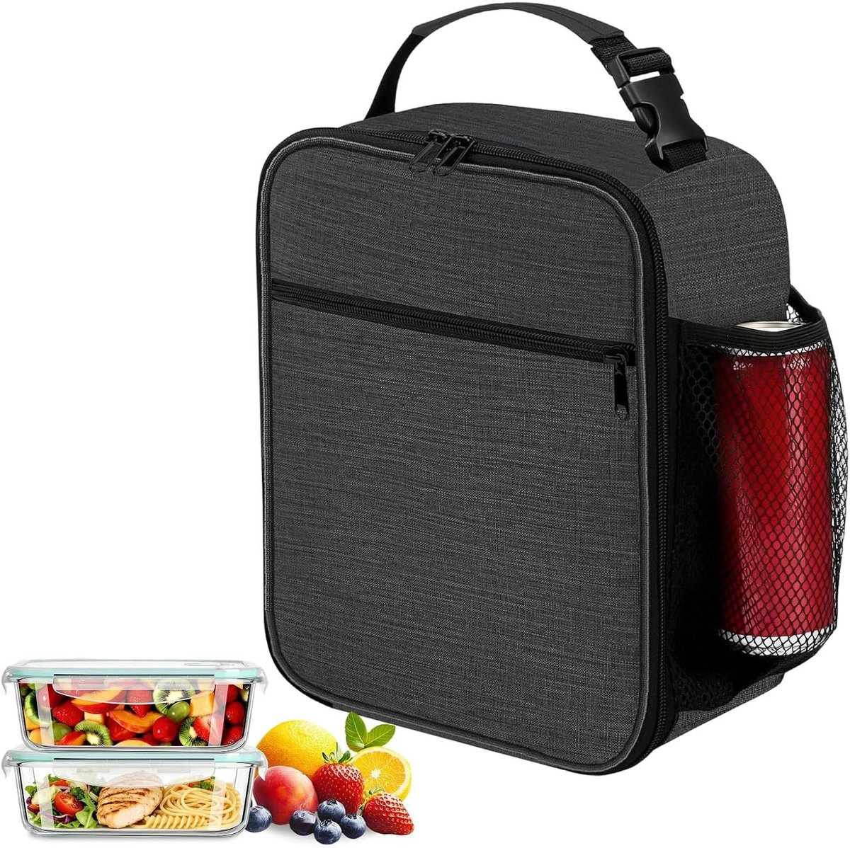 Koeltas - Lunchtas Picknicktas - Eten Vers Houden - Drievoudige Isolatie - 26 x 22 cm - Donkergrijs